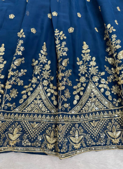 Blue Georgette Thread Work Anarkali Suit