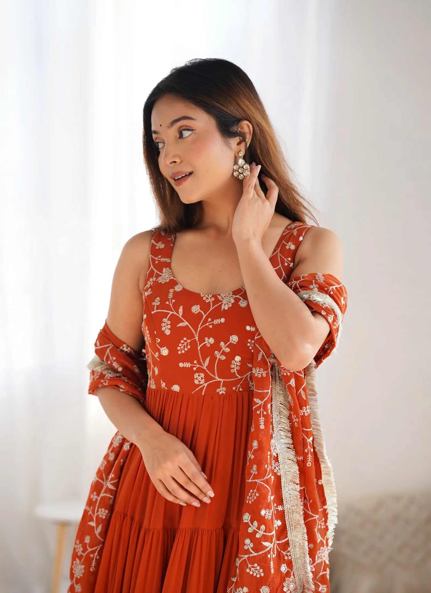 Pure Soft Georgette Anarkali Rust