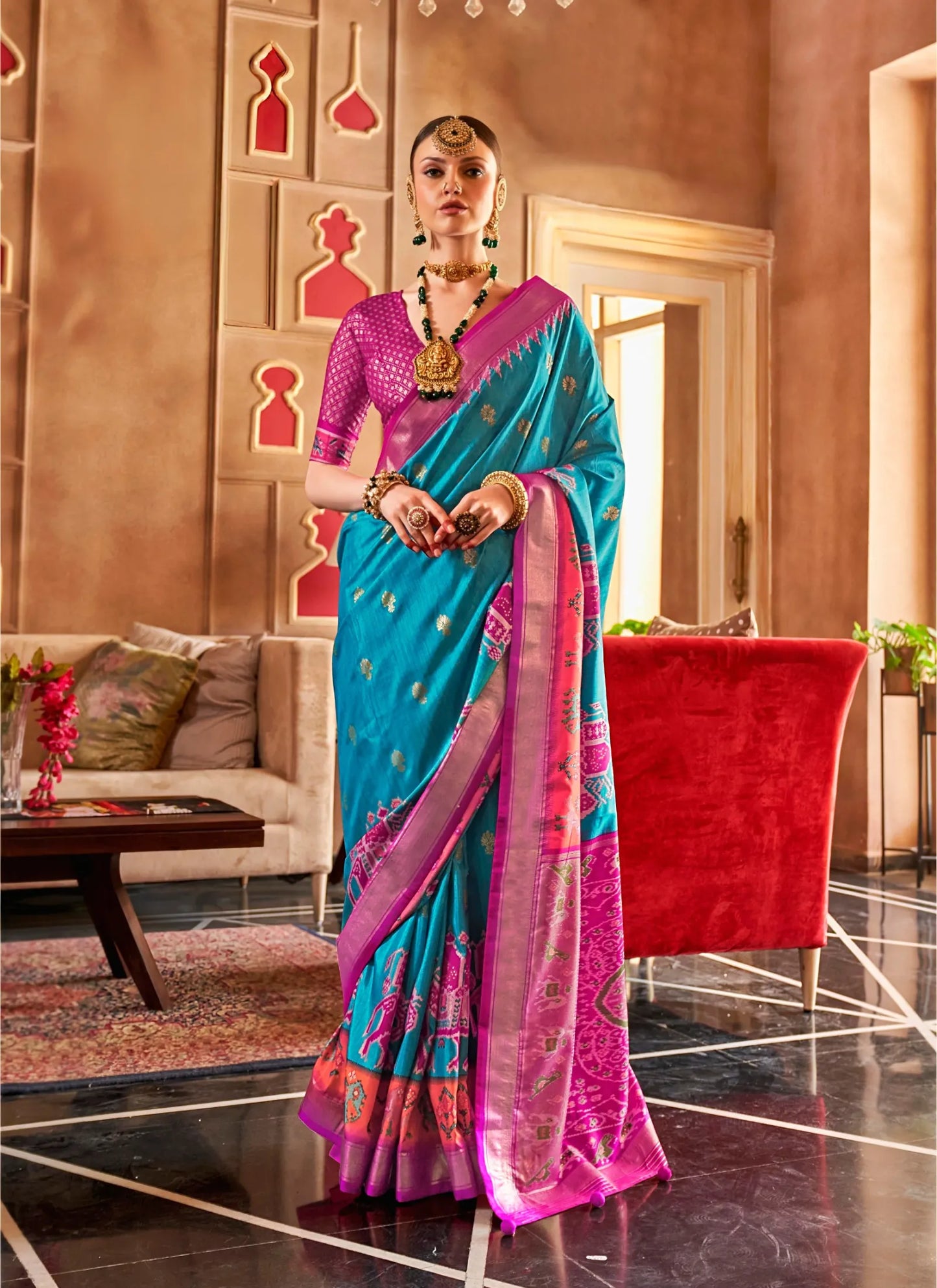 Banarasi Silk Saree Aqua