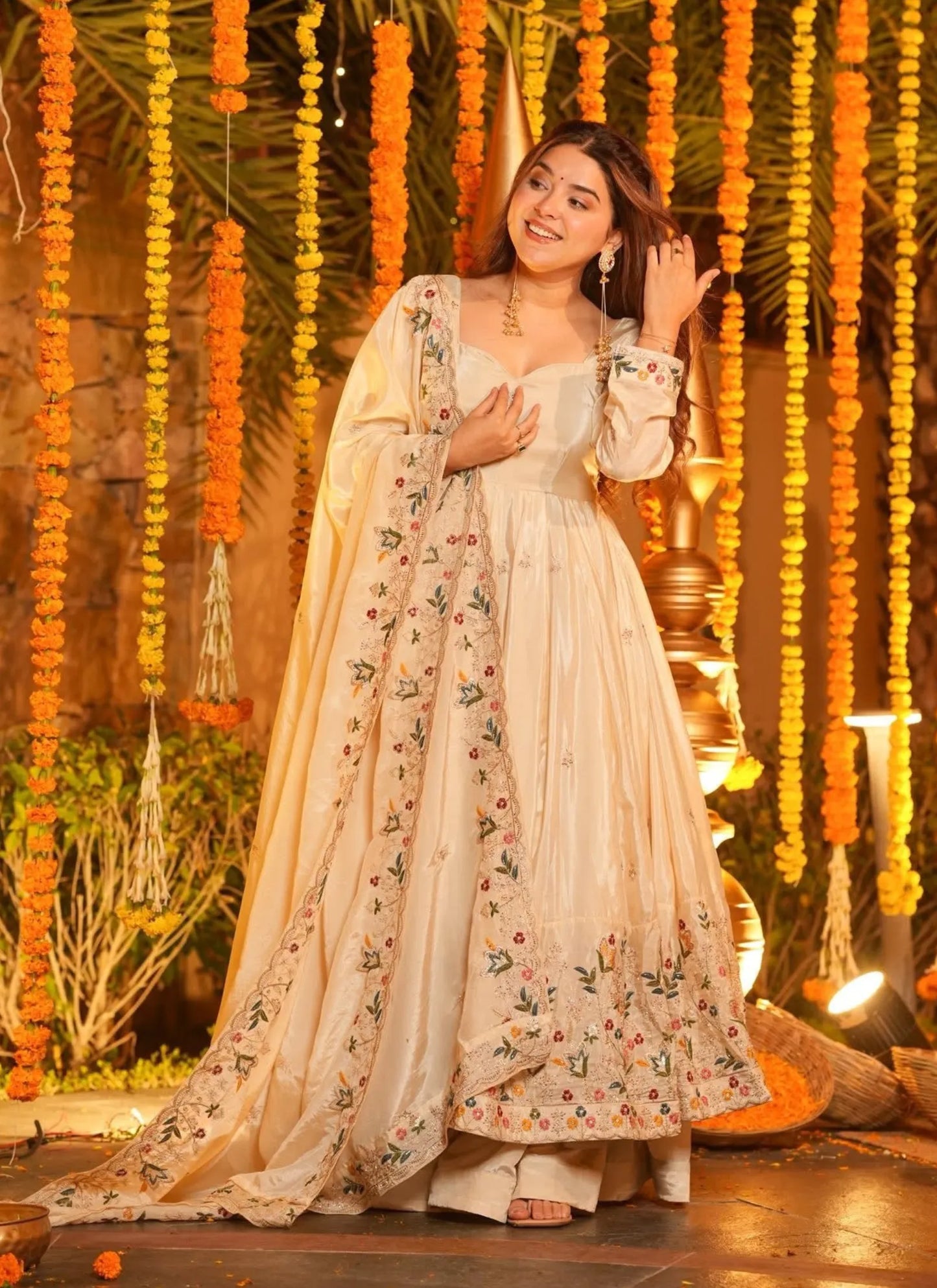 Off-White Heavy Silk Anarkali Suit