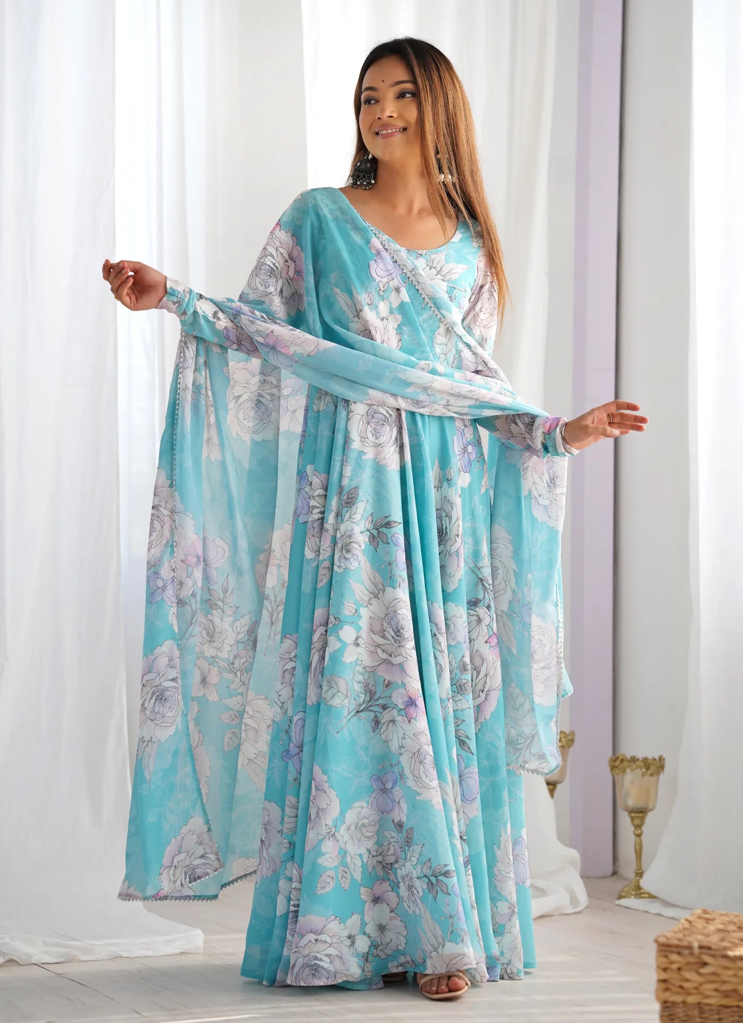 Floral Print Pure Fox Georgette Anarkali Suit