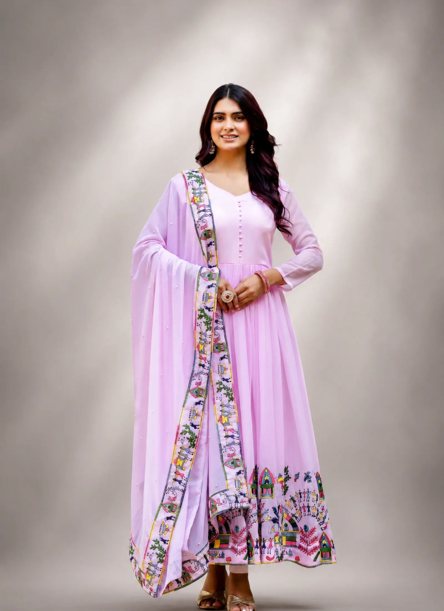 Purple Embroidered Faux Georgette Gown