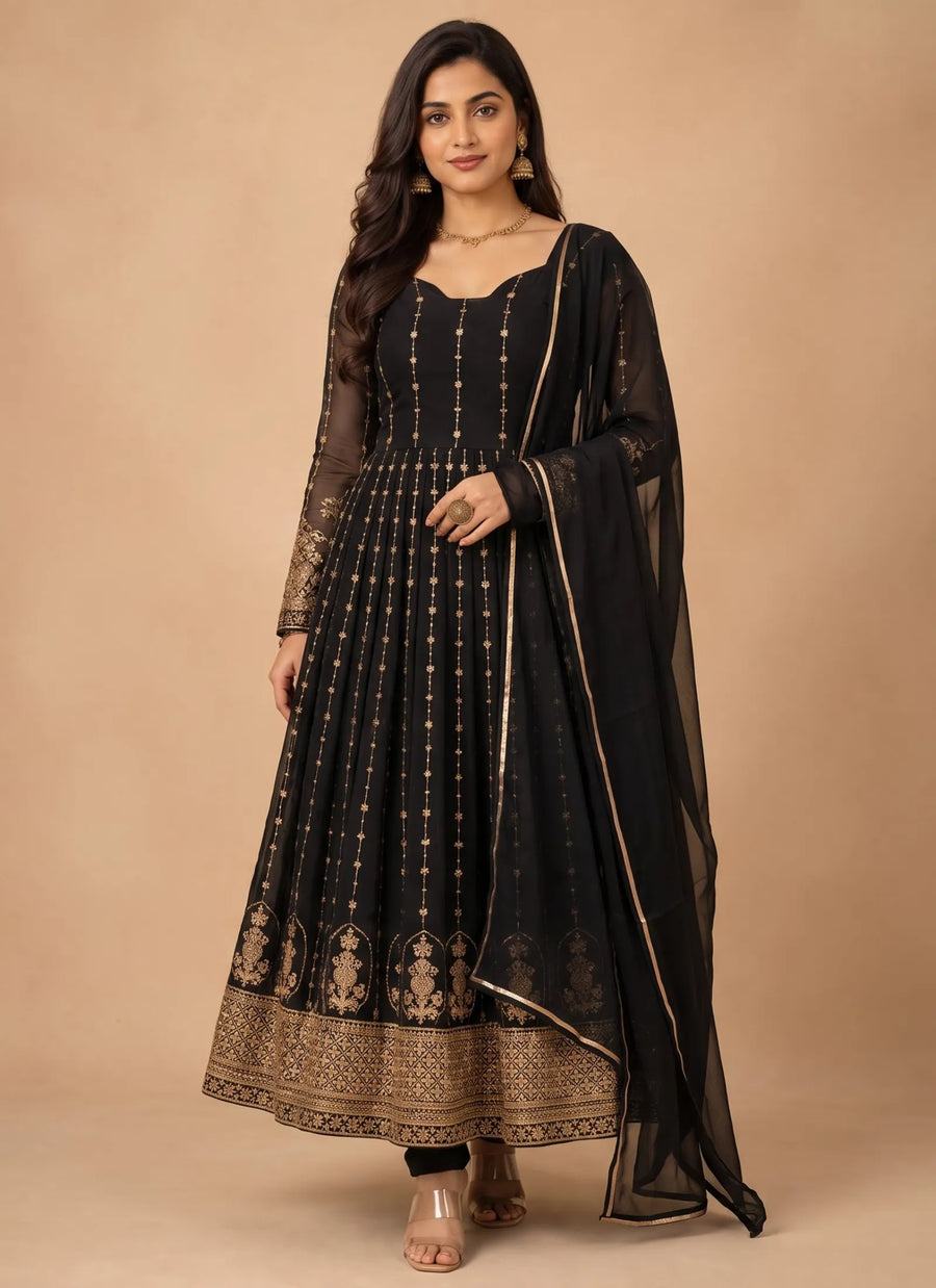 Black Zari Embroidered Designer Anarkali Suit