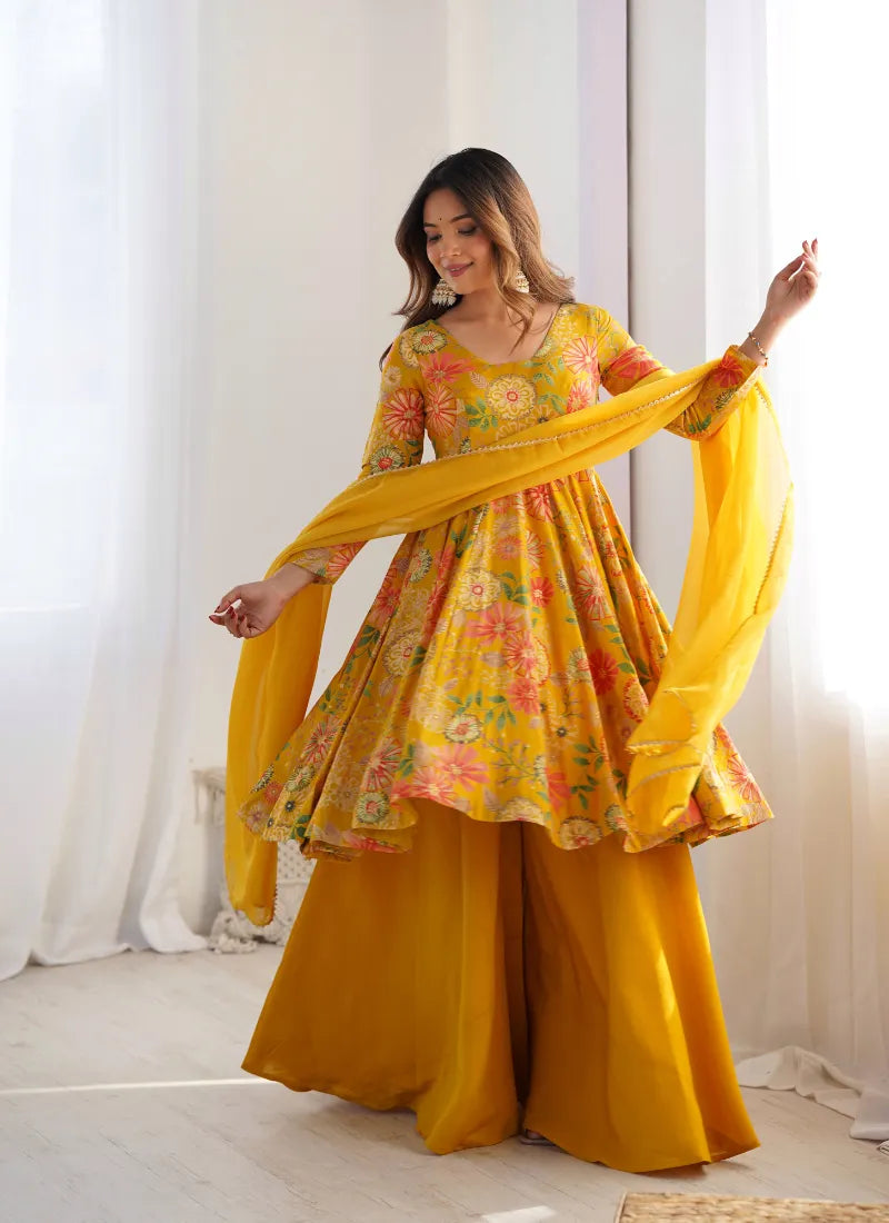 Heavy Pure Soft Romansilk Sharara Suit Yellow