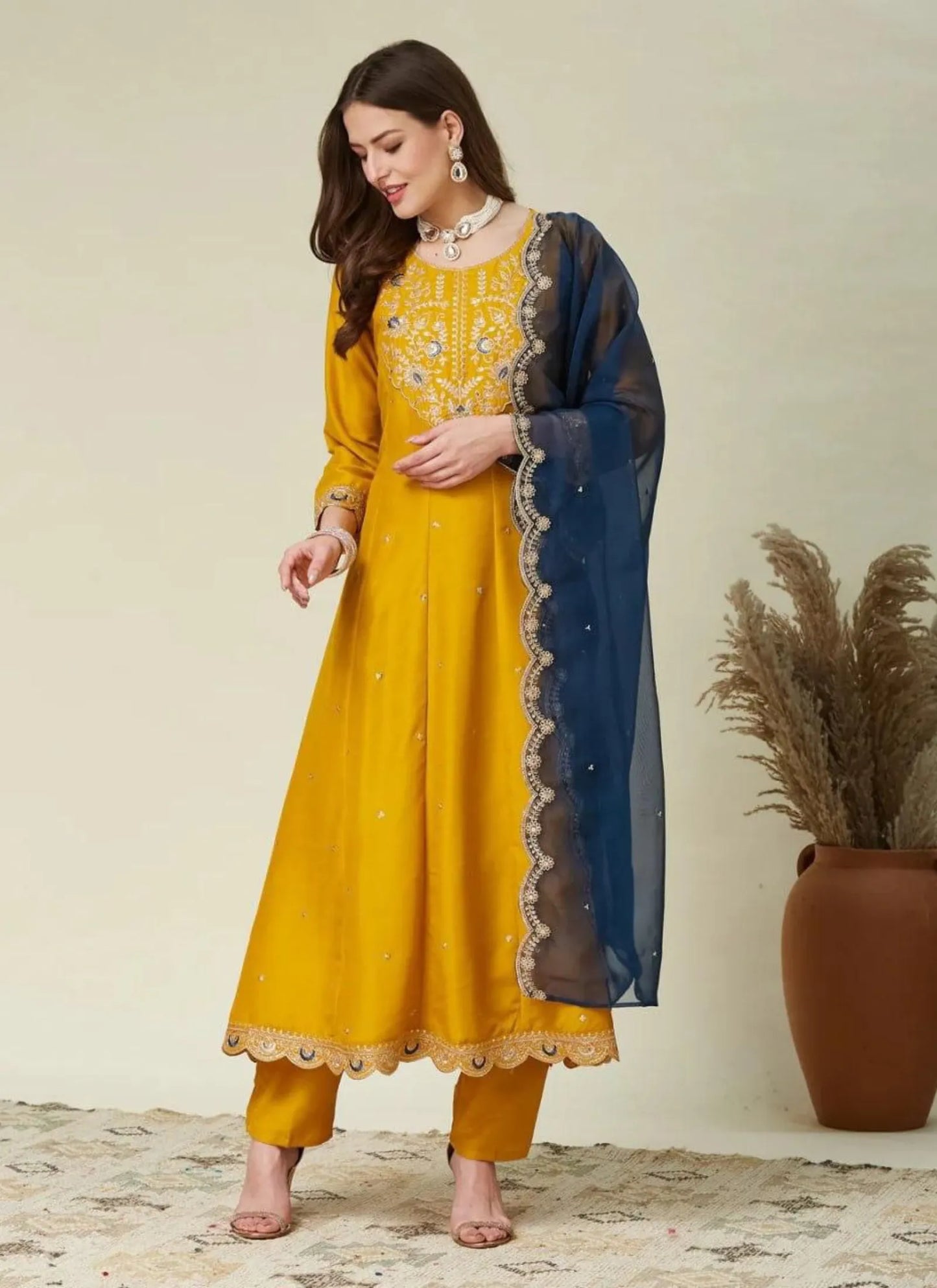 Premium Anarkali Kurti Set Yellow