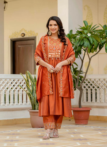 Beautiful Roman Silk Anarkali Kurti Orange