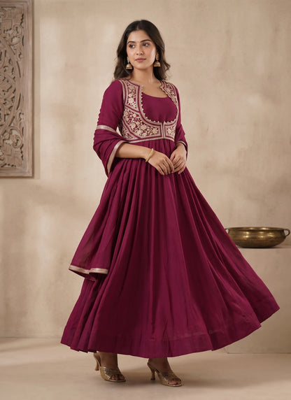 Dark Ranipink Heavy Pure Romansilk Anarkali Suit