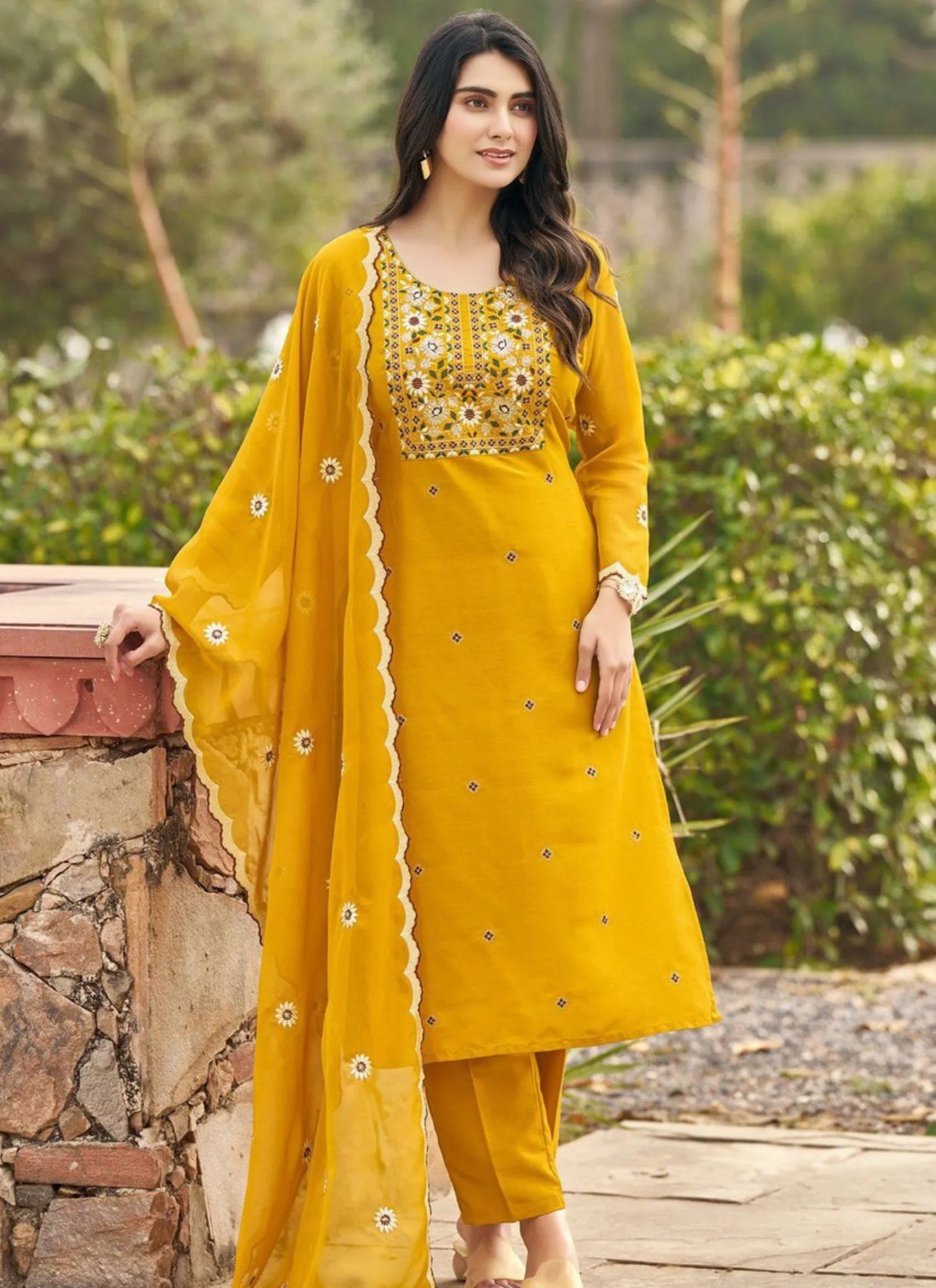Heavy Rayon Fabric Kurta Set Yellow