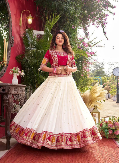 Red Pure Vichitra Silk Embroidery Lehenga Choli
