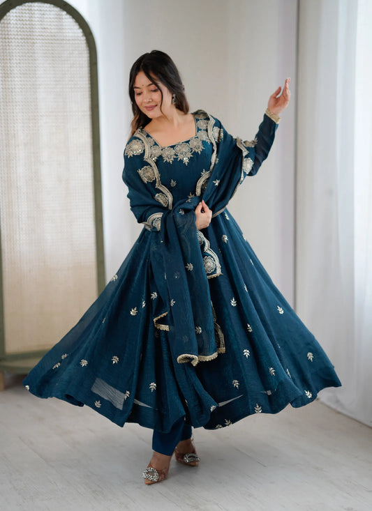 Blue Designer Embroidered Anarkali Suit