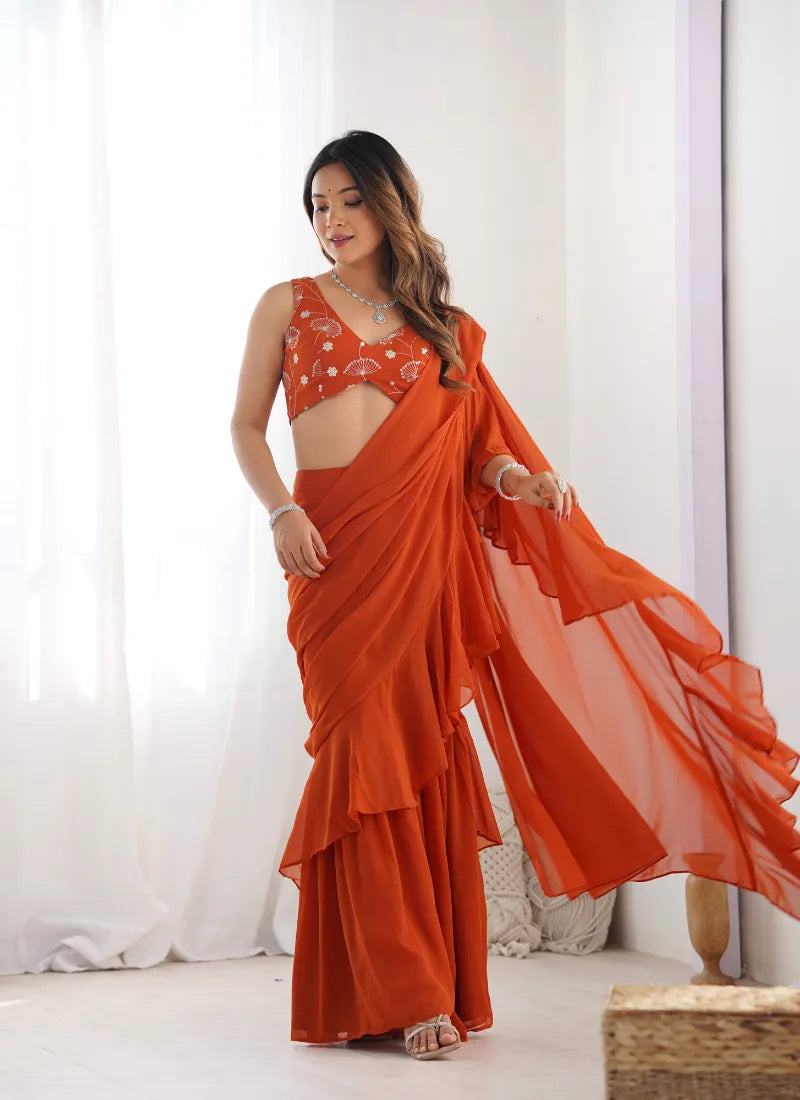 Ready To Wear Sharara Saree Orange