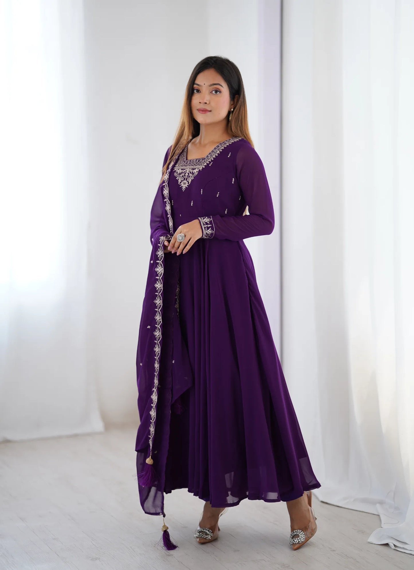 Pure Soft Fox Georgette Anarkali Purple