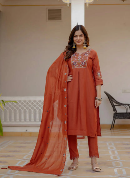 Orange Pure Viscose Designer Kurta Set