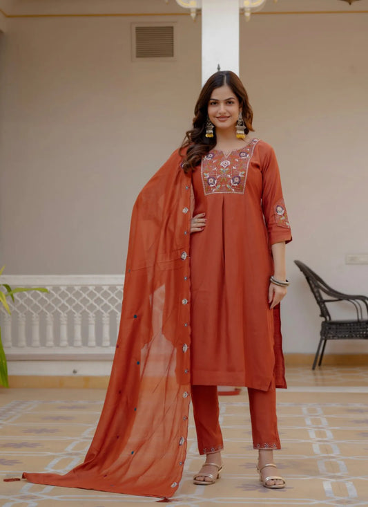 Orange Pure Viscose Designer Kurta Set
