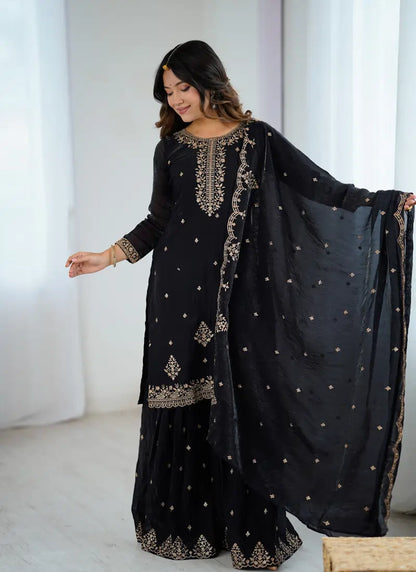 Pure Soft Crunchy Silk Fabric Sharara Black