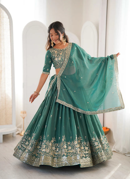 Green Heavy Simmer Silk Lehenga Choli
