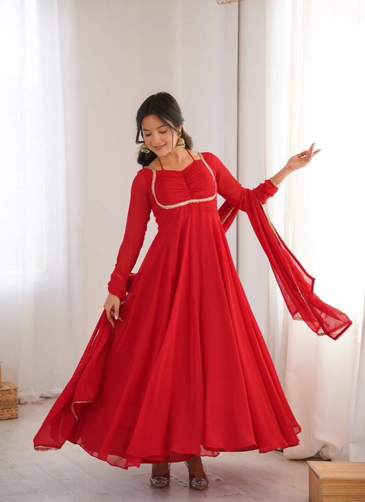 Red Pure Blooming Georgette Anarkali Suit