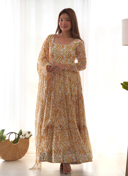 Pure Soft Fox Georgette Anarkali Light Yellow