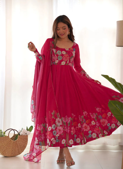 Pure Soft Organja Silk Anarkali Pink