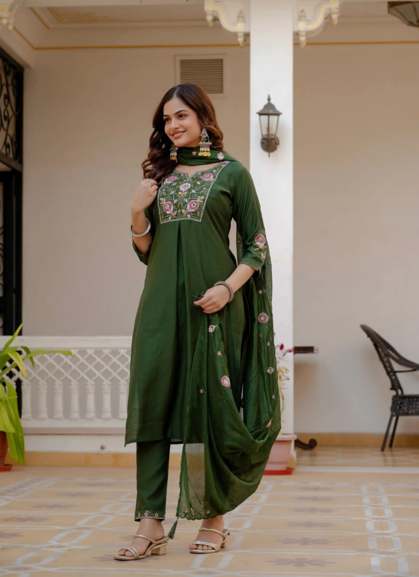 Green Pure Viscose Designer Kurta Set