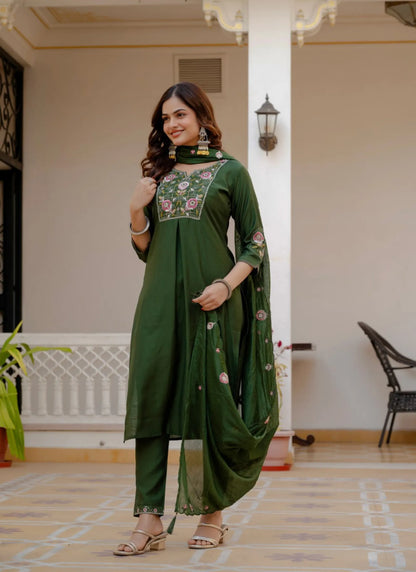 Green Pure Viscose Designer Kurta Set