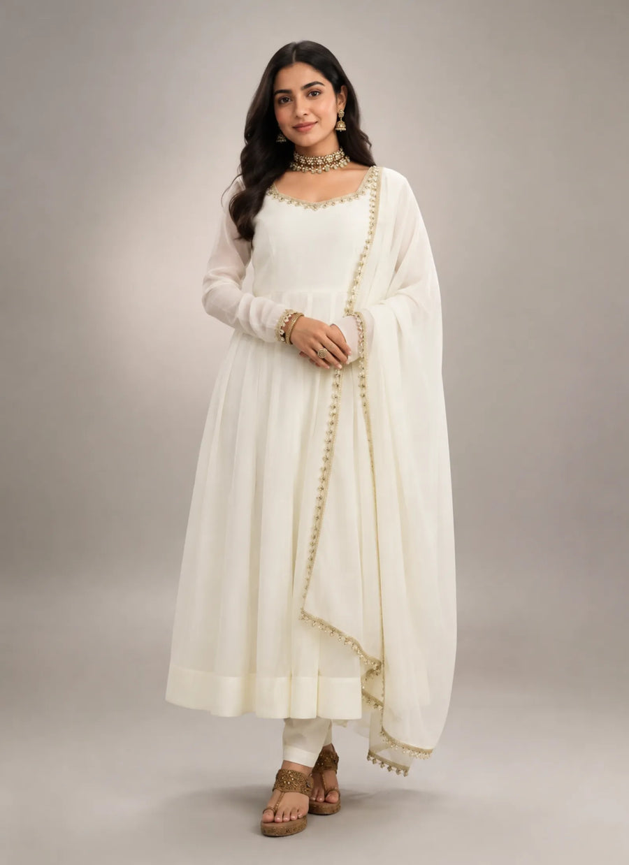 Off-White Pure Mal Chanderi Anarkali Suit