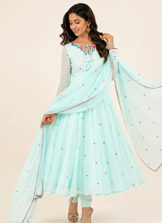 Sky Heavy Faux Georgette Anarkali Suit