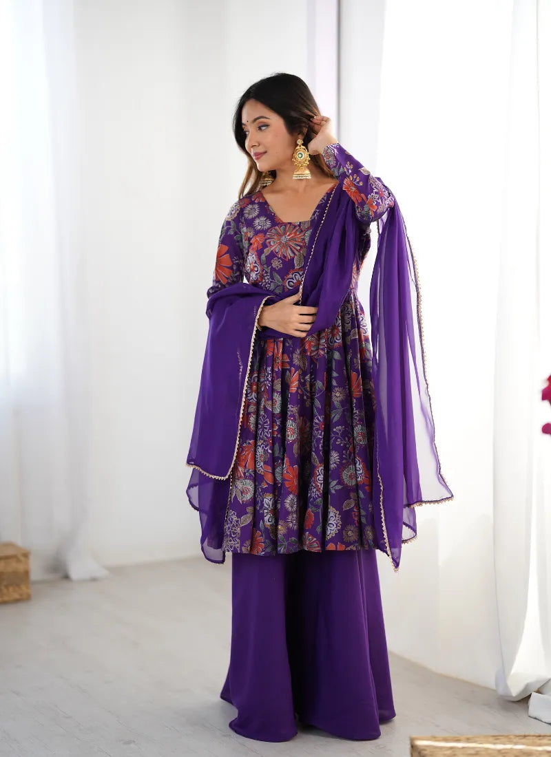 Heavy Pure Soft Romansilk Chanderi Discharge Print Fabric Purple