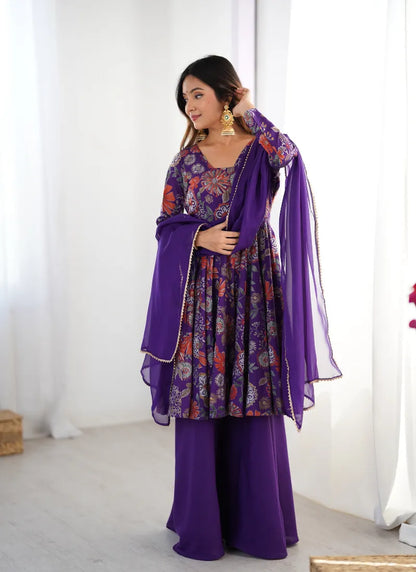 Heavy Pure Soft Romansilk Chanderi Discharge Print Fabric Purple