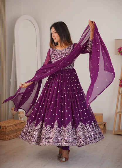 Purple Heavy Faux Georgette Anarkali Suit