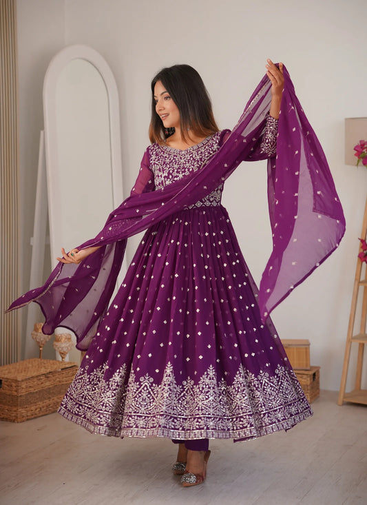 Purple Heavy Faux Georgette Anarkali Suit