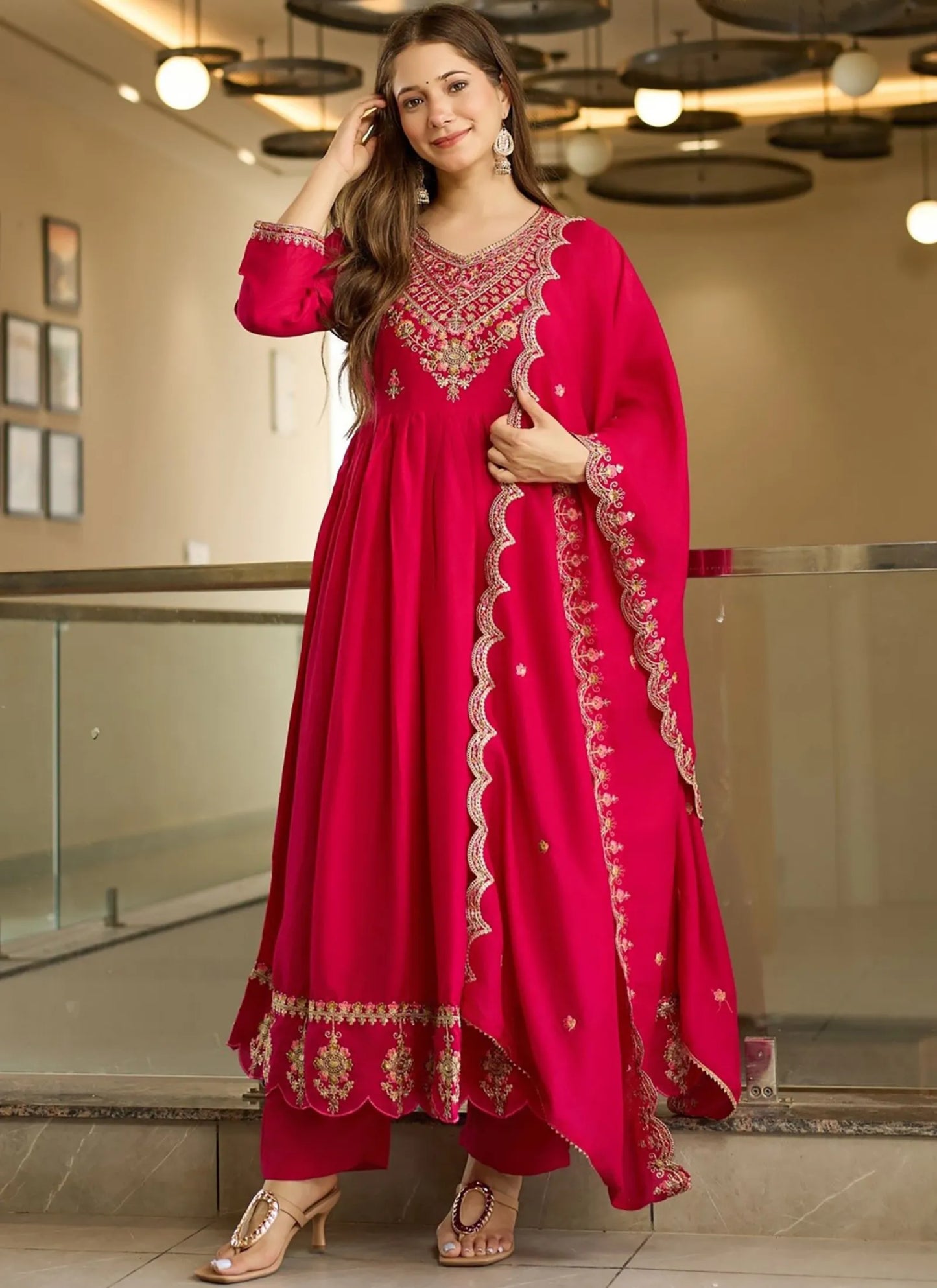 Pink Kent Sharara Anarkali Suit