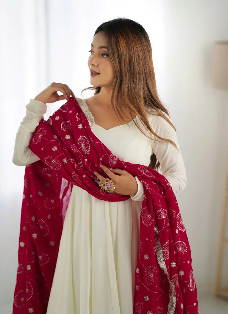 Heavy Pure Soft Vichitra Silk Anarkali Rani Dupatta