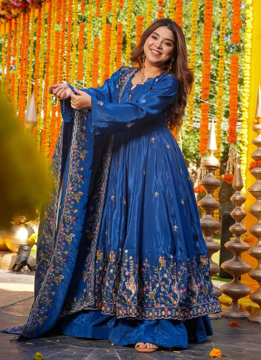 Blue Heavy Silk Anarkali Suit