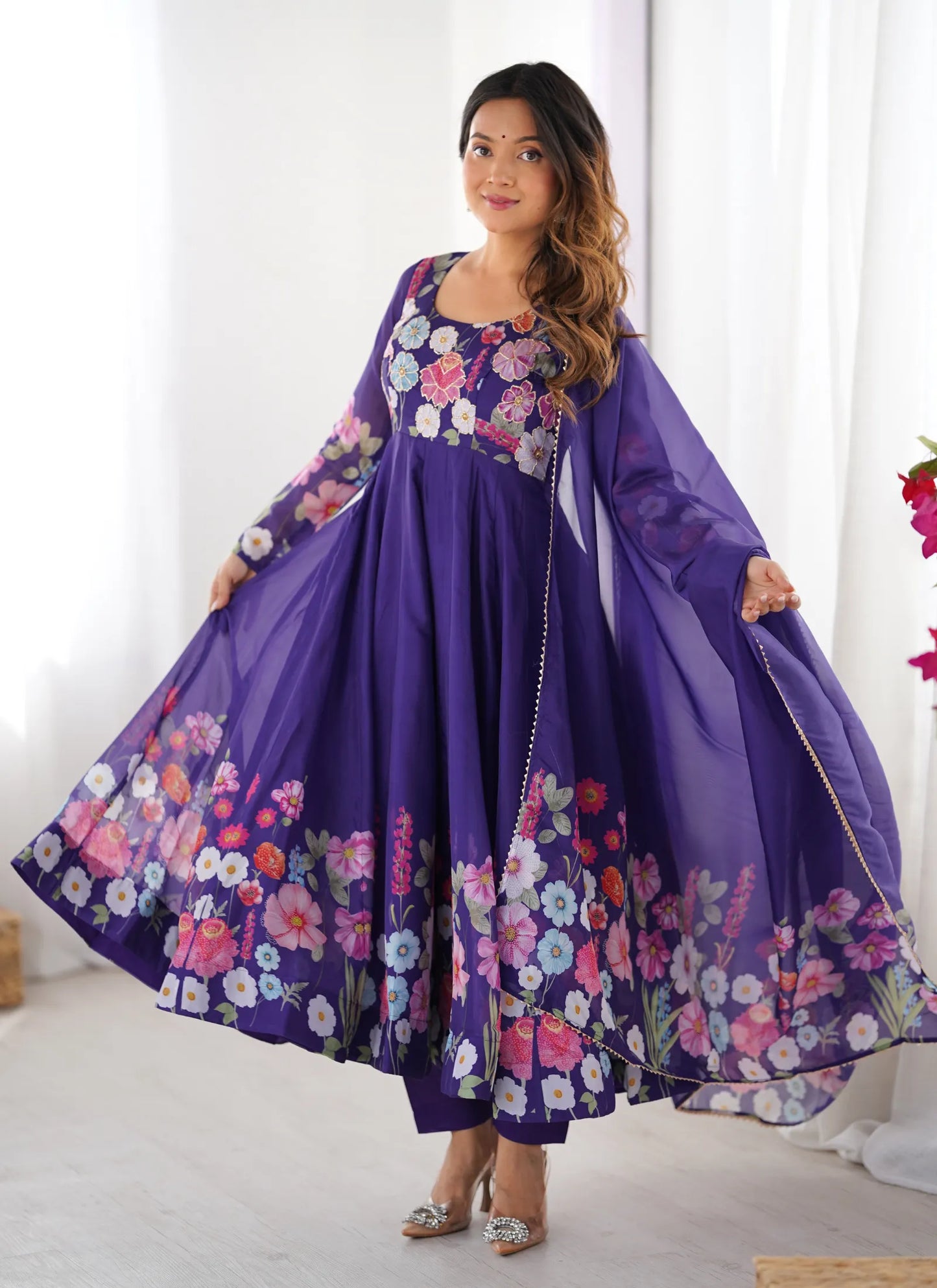 Pure Soft Organja Silk Anarkali Purple