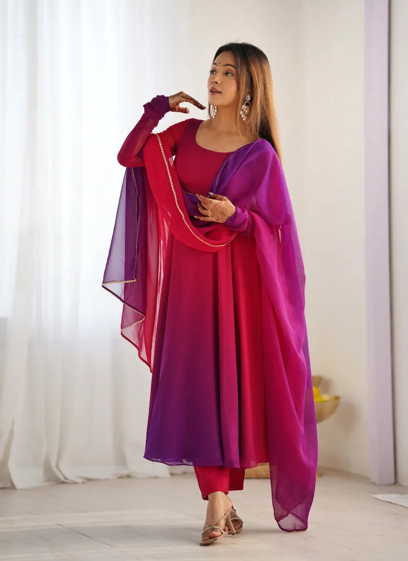 Heavy Pure Soft Fox Georgette Anarkali Dark Pink