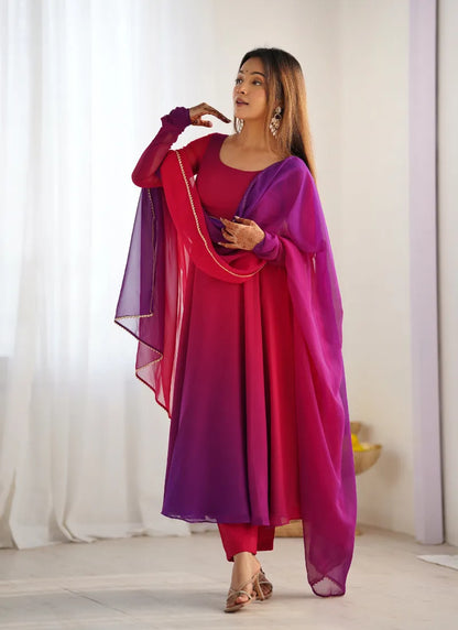 Heavy Pure Soft Fox Georgette Anarkali Dark Pink