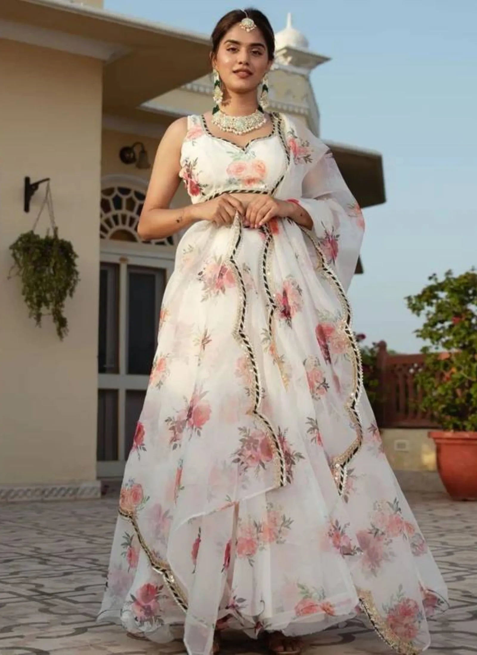 Dermicool Printed Lehenga Choli White