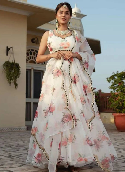 Dermicool Printed Lehenga Choli White