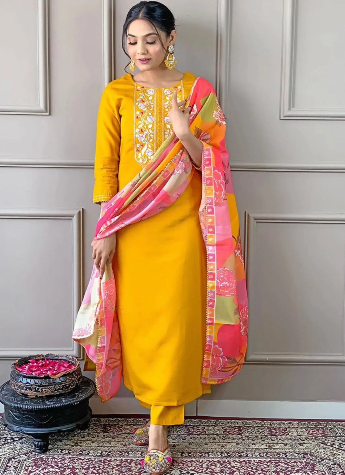Yellow Vertican Silk Kurta Set