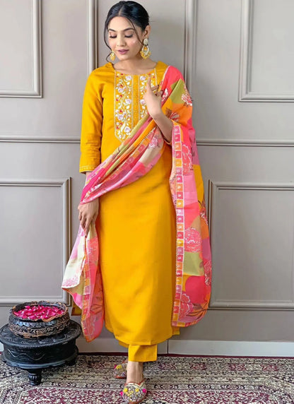 Yellow Vertican Silk Kurta Set