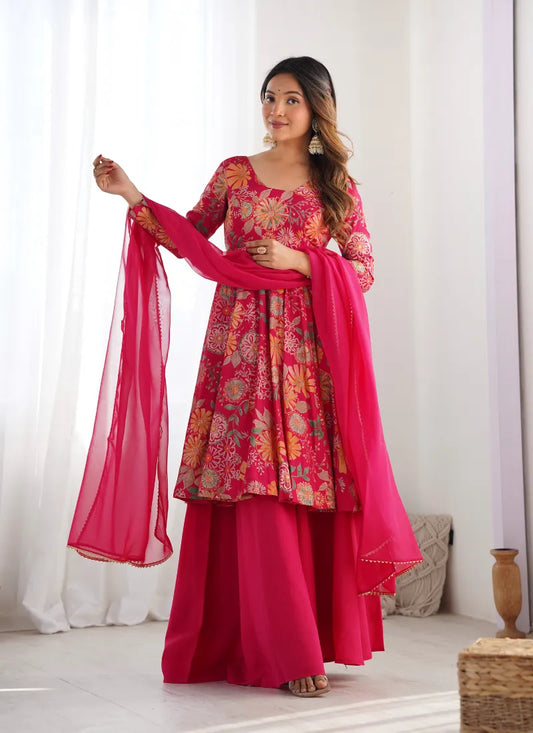 Heavy Pure Soft Romansilk Chanderi Discharge Print Fabric Rani