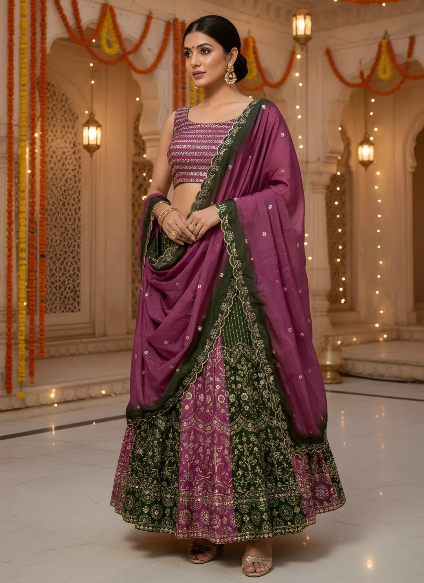 Deep Embroidered Lehenga Choli Multicolor