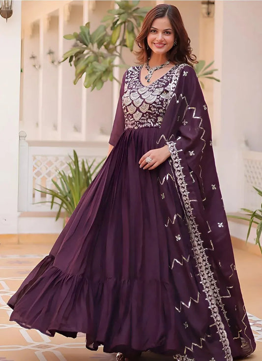 Wine Aabha Gown