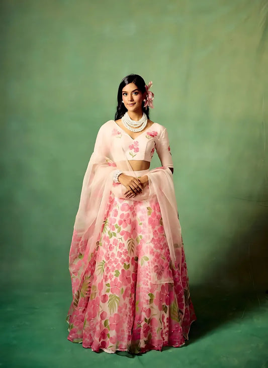 Premium Taby Silk With Beautiful Floral Print Lehenga