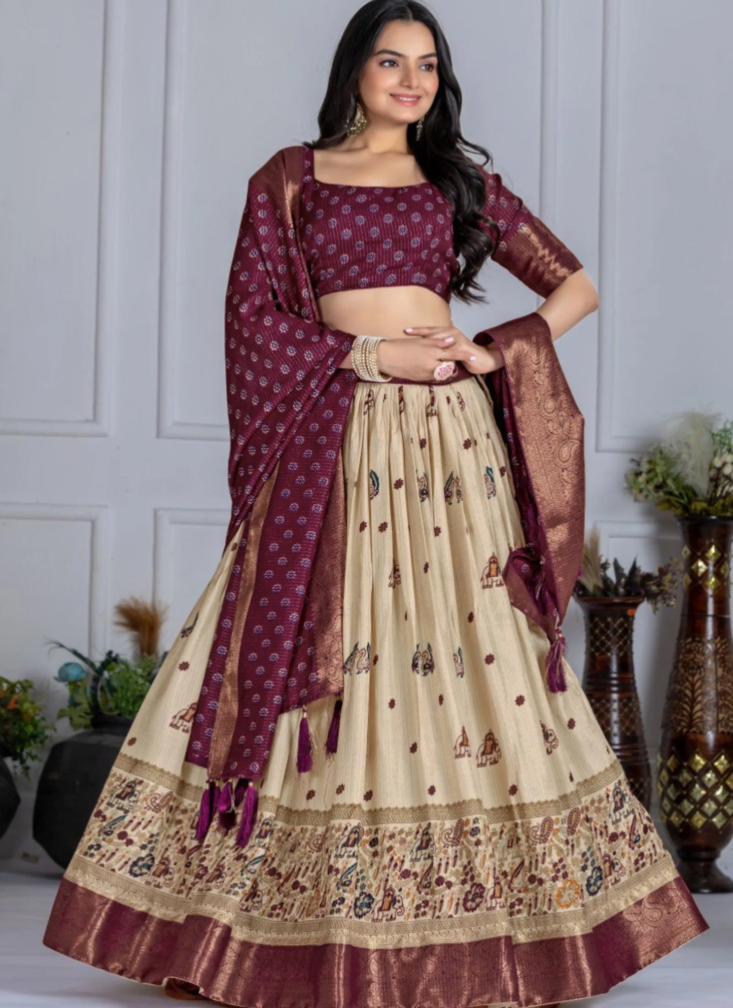 Wine Heavy Lichi Fabric Lehenga Choli
