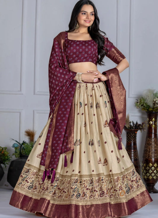 Wine Heavy Lichi Fabric Lehenga Choli