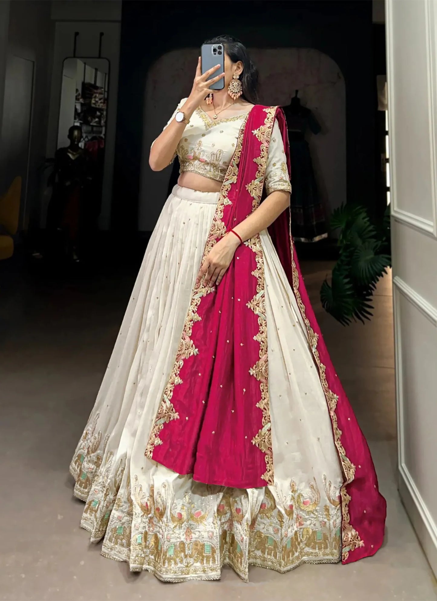 Barati Semi Stitched Lehenga Choli White