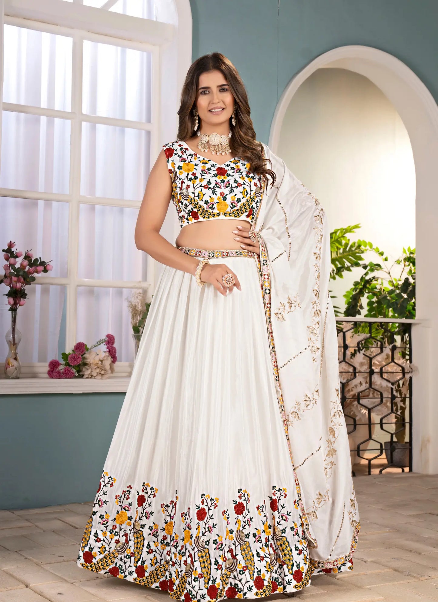 Tradition Embroidery Lehenga Choli White