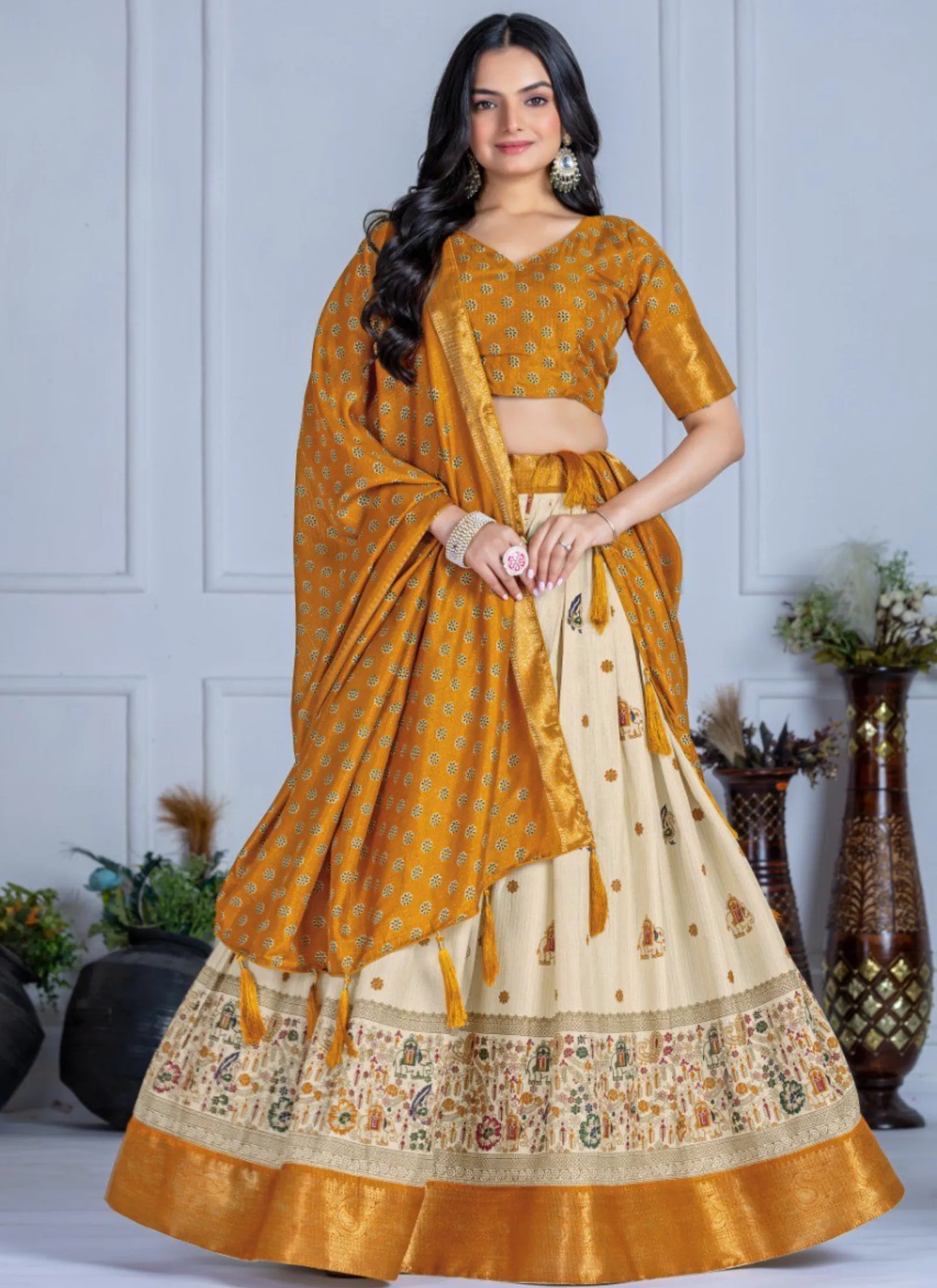 Yellow Heavy Lichi Fabric Lehenga Choli